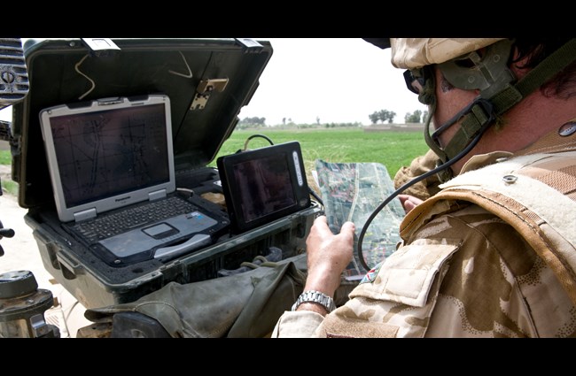 Army officer working on digital technology and cyber security